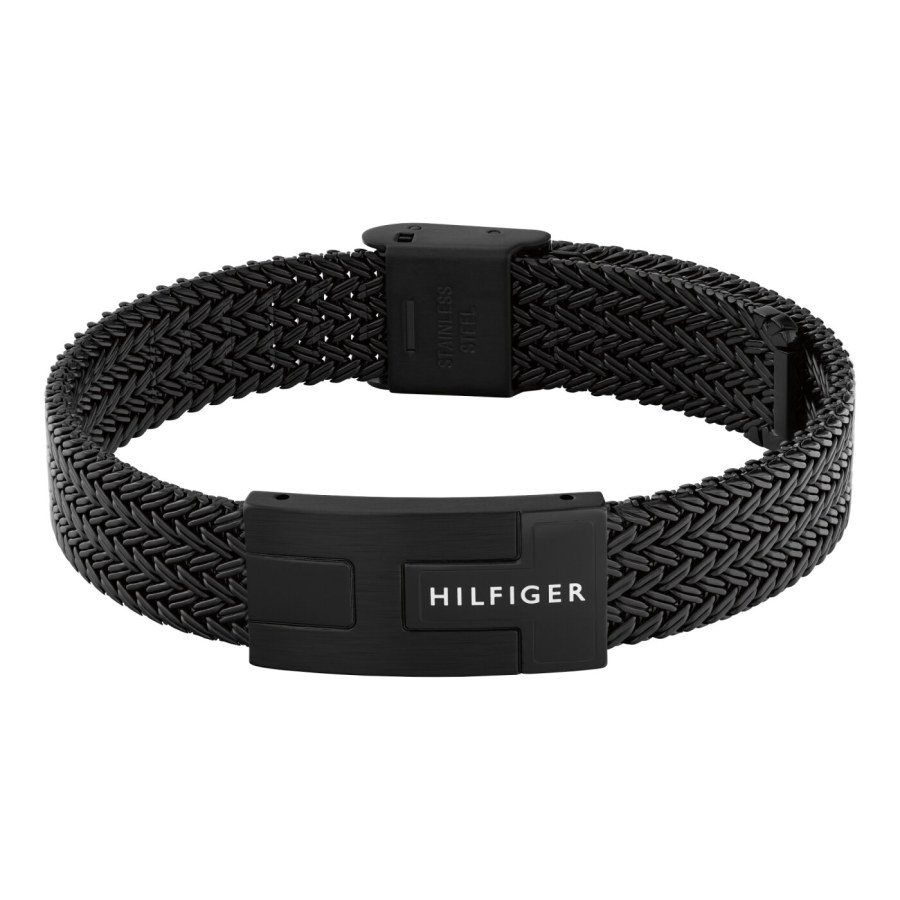 Tommy Hilfiger Černý ocelový náramek pro muže Nautical Mesh 2790707