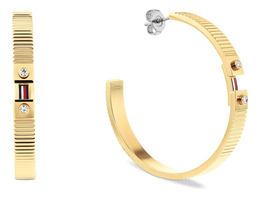 Tommy Hilfiger Úchvatné pozlacené kruhy s krystaly Stripes 2781050