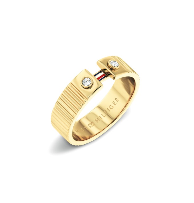 Tommy Hilfiger Pozlacený prsten s krystaly Stripes 2781052 56 mm