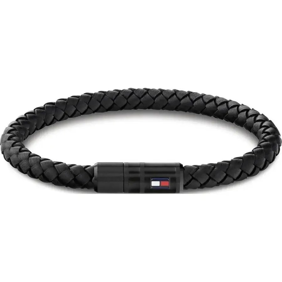 Tommy Hilfiger Stylový černý kožený náramek 2790641S
