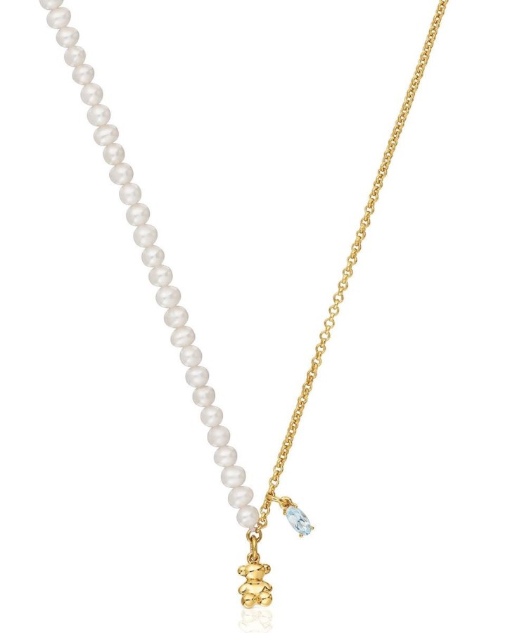 Tous Půvabný pozlacený náhrdelník s perlami Bold Bear 1004024300 - Náhrdelníky