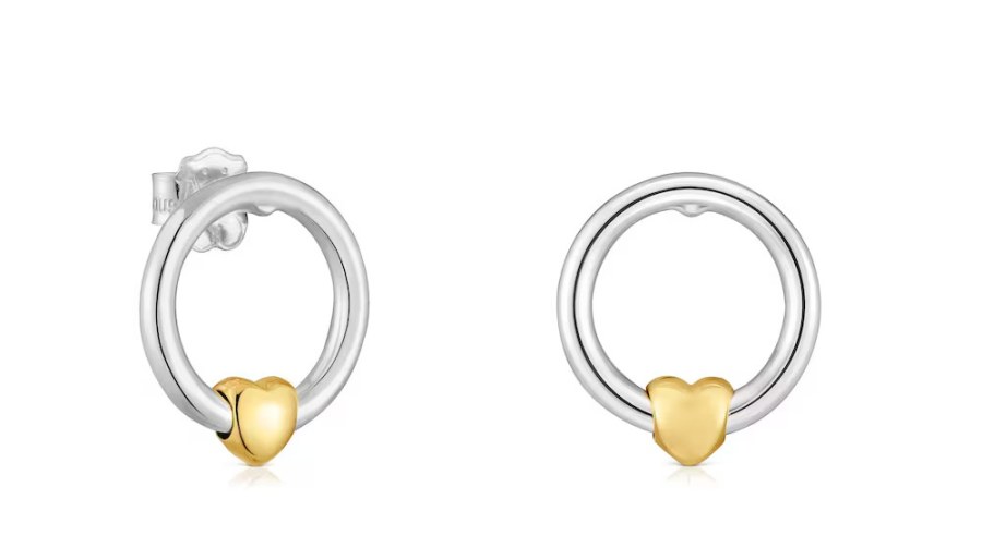 Tous Stříbrné bicolor náušnice se srdíčkem Flechazo 1004560400 - Náušnice Pecky