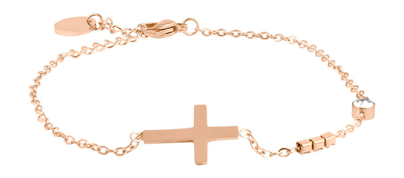 Troli Bronzový minimalistický náramek s křížkem VCBW024RG - Náramky Náramky se symboly