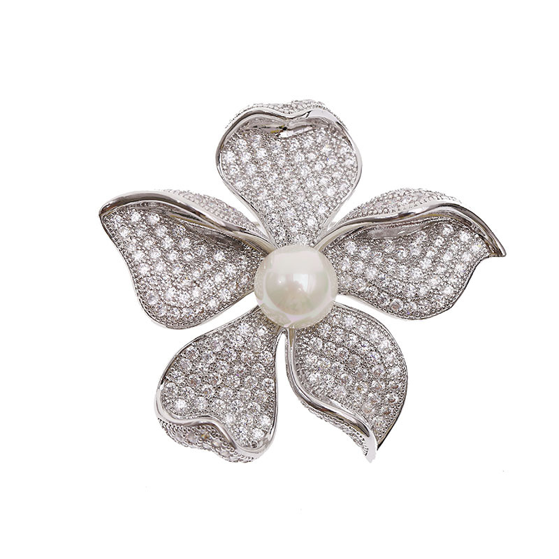 Troli Elegantní brož s umělou perlou a krystaly Silver Troli Elegantní brož s umělou perlou a krystaly Silver - Brože
