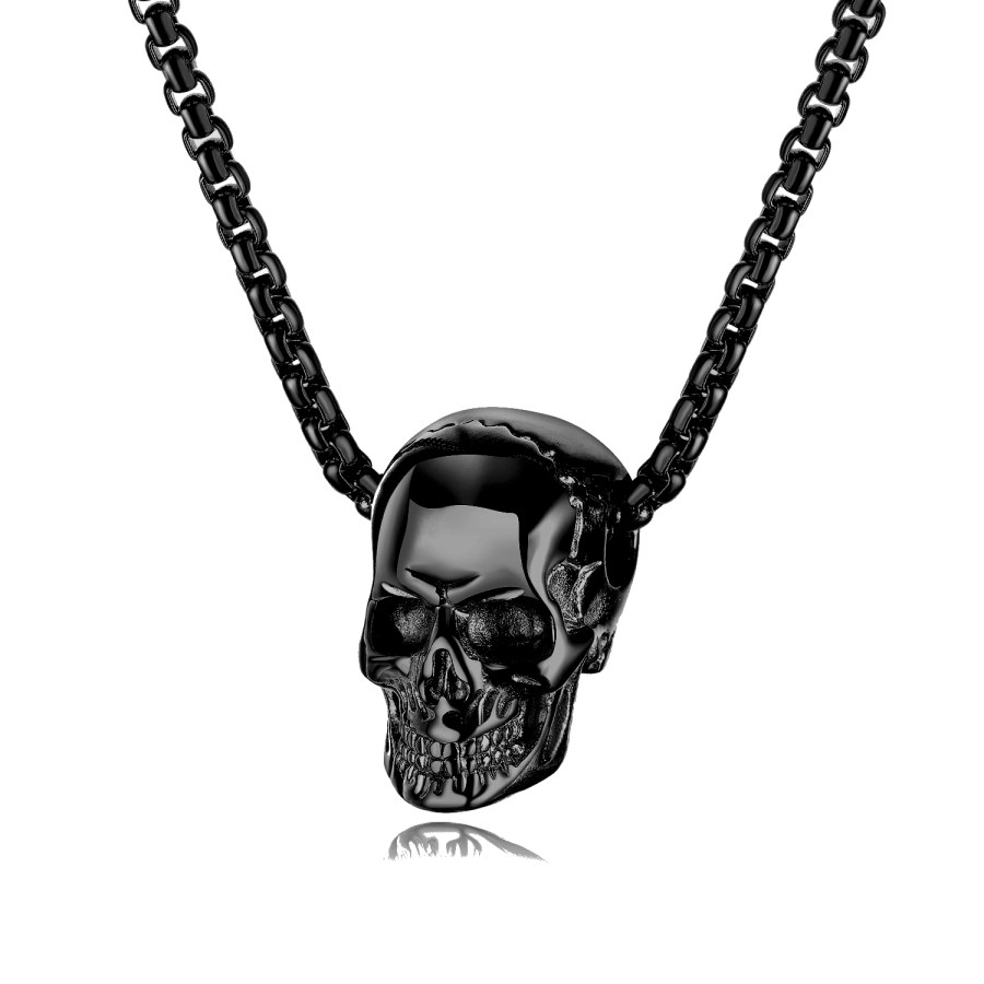 Troli Černý ocelový náhrdelník pro muže s lebkou - Náhrdelníky