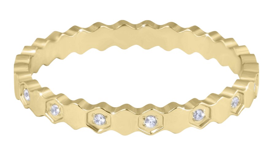 Troli Designový pozlacený prsten z oceli s čirými zirkony Gold 50 mm - Prsteny Prsteny s kamínkem