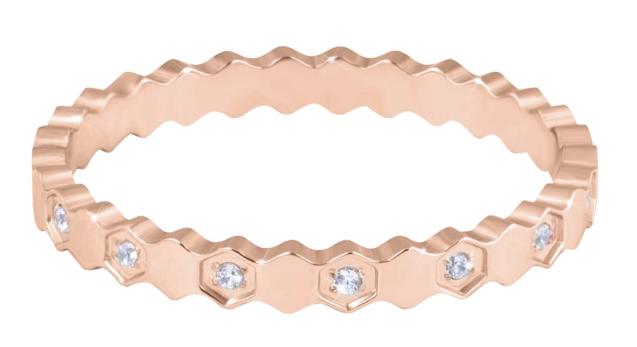 Troli Designový pozlacený prsten z oceli s čirými zirkony Rose Gold 60 mm