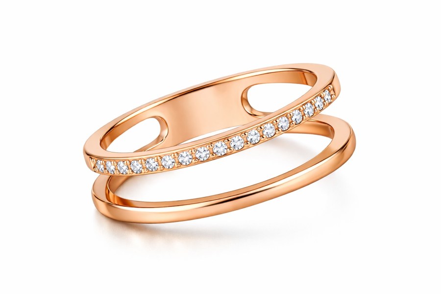 Troli Dvojitý minimalistický prsten z&nbsp;oceli Rose Gold 49 mm - Prsteny Prsteny s&nbsp;kamínkem