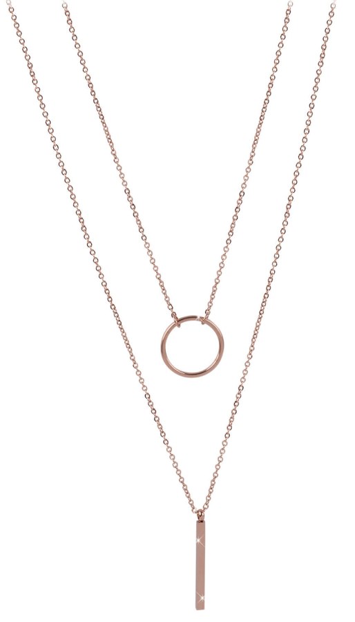 Troli Dvojitý náhrdelník se stylovými přívěsky z růžově pozlacené oceli - Náhrdelníky
