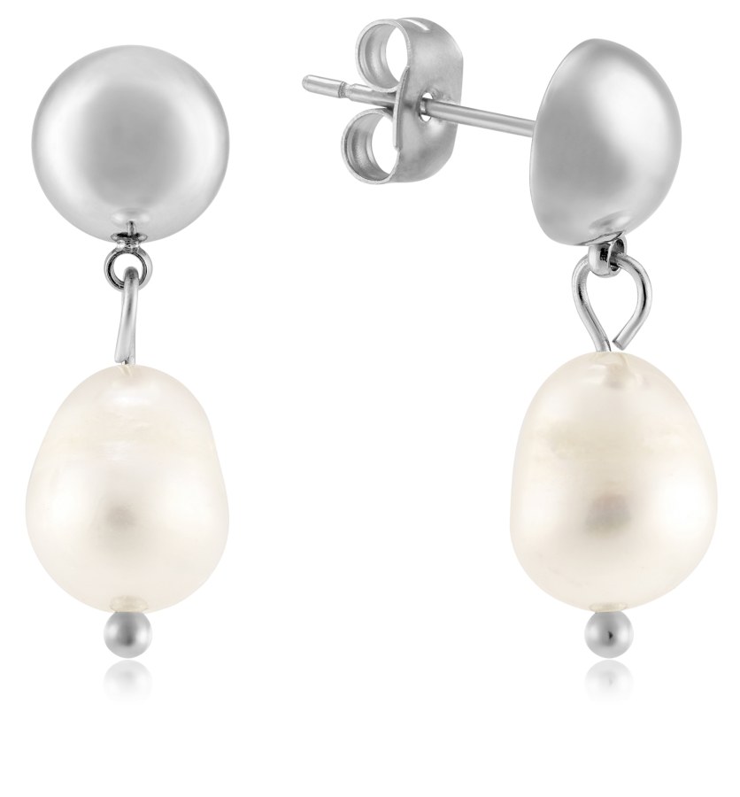 Troli Elegantní ocelové náušnice s pravými perlami VAAJDE201330G - Náušnice Visací náušnice