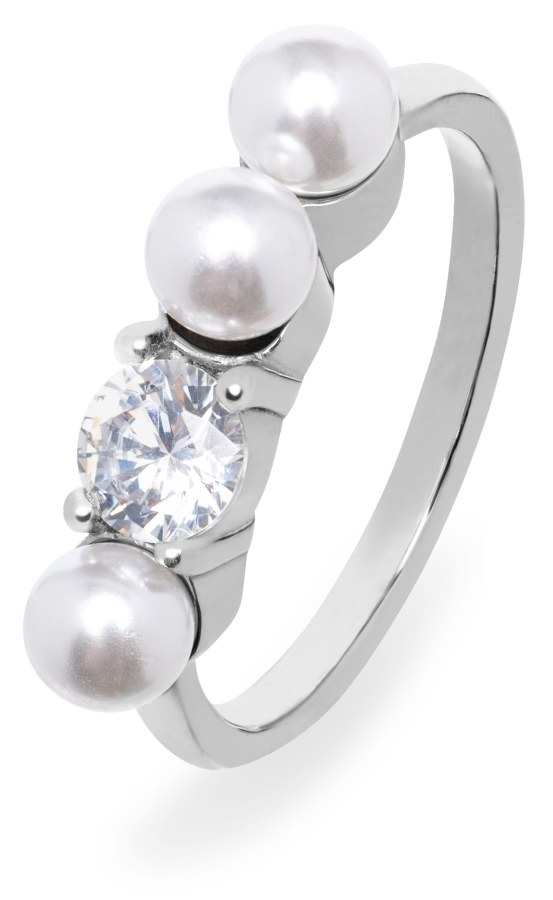 Troli Elegantní ocelový prsten se zirkonem a perlami VEDR0341S 52 mm - Prsteny Prsteny s kamínkem