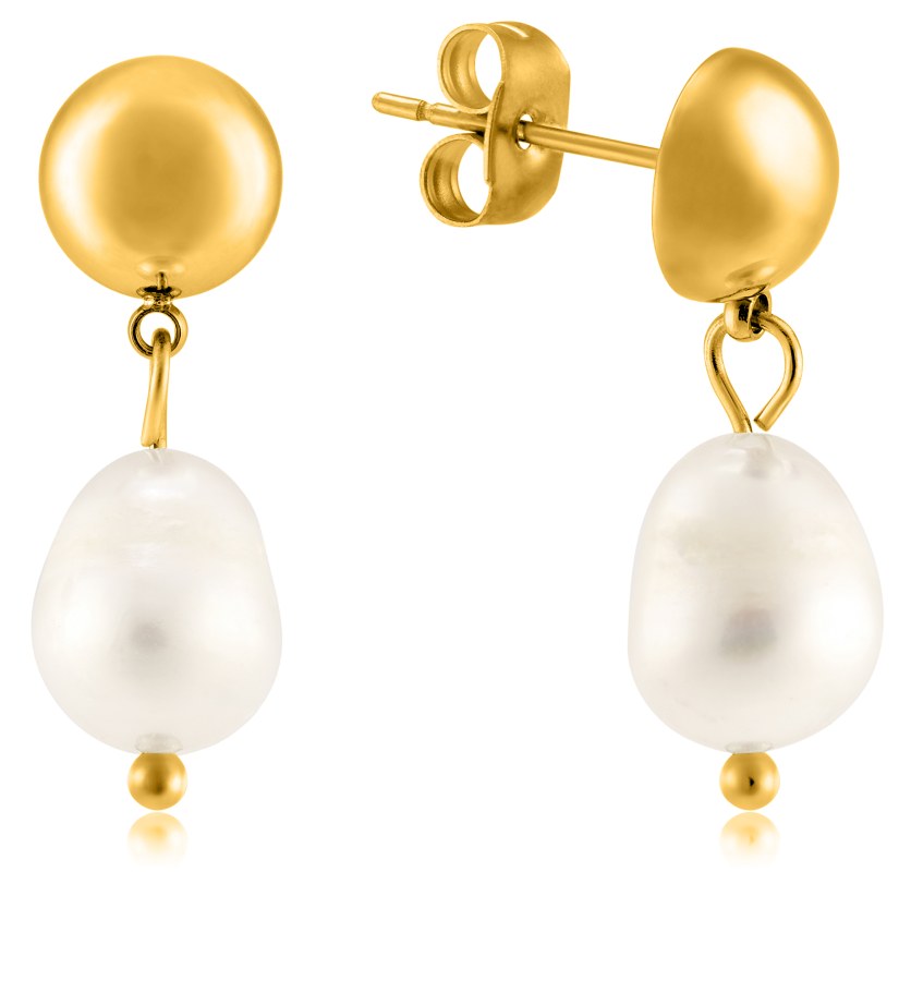 Troli Elegantní pozlacené náušnice s pravými perlami VAAJDE201330G