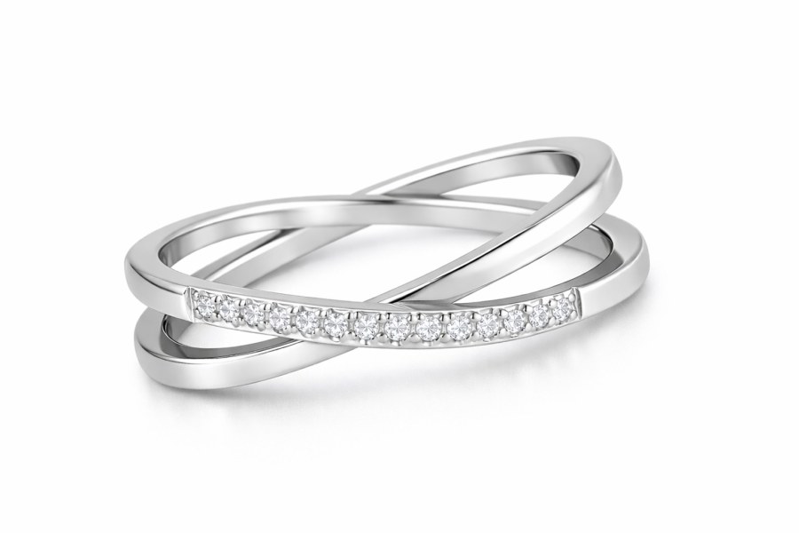 Troli Jemný dvojitý prsten z&nbsp;oceli s&nbsp;čirými zirkony Silver 49 mm - Prsteny Prsteny s&nbsp;kamínkem