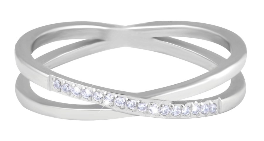 Troli Jemný dvojitý prsten z oceli s čirými zirkony Silver 50 mm - Prsteny Prsteny s kamínkem