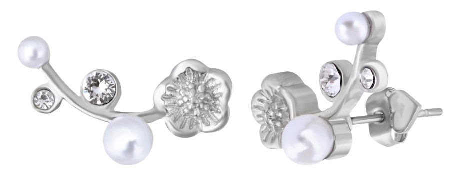 Troli Podélné ocelové náušnice s krystaly a perlami - Náušnice Podélné náušnice