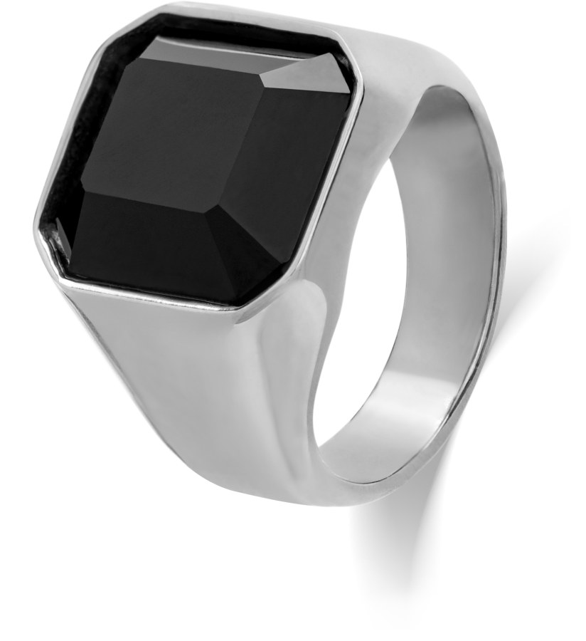 Troli Masivní prsten z oceli s černým krystalem 55 mm - Prsteny Prsteny s kamínkem