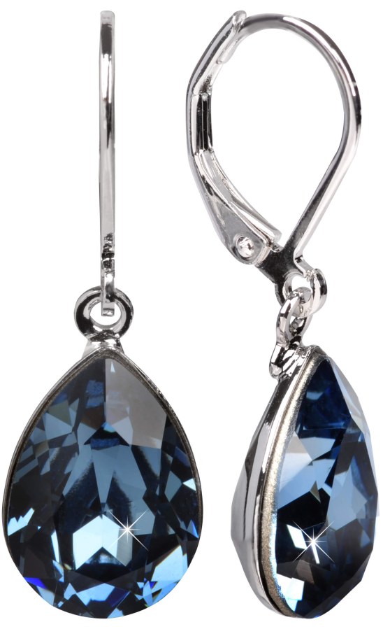 Levien Elegantní náušnice s krystaly Pear Denim Blue - Náušnice Visací náušnice