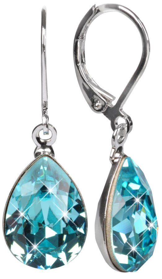 Levien Elegantní náušnice s krystaly Pear Light Turquois - Náušnice Visací náušnice