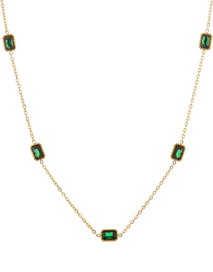 Troli Okouzlující pozlacený náhrdelník se zelenými krystaly - Náhrdelníky