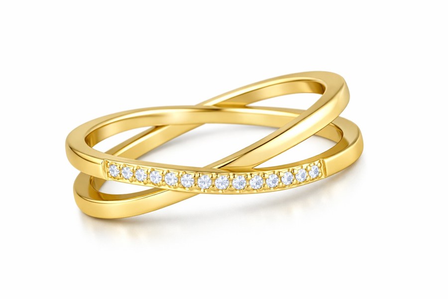 Troli Pozlacený dvojitý prsten z&nbsp;oceli s&nbsp;čirými zirkony Gold 52 mm - Prsteny Prsteny s&nbsp;kamínkem