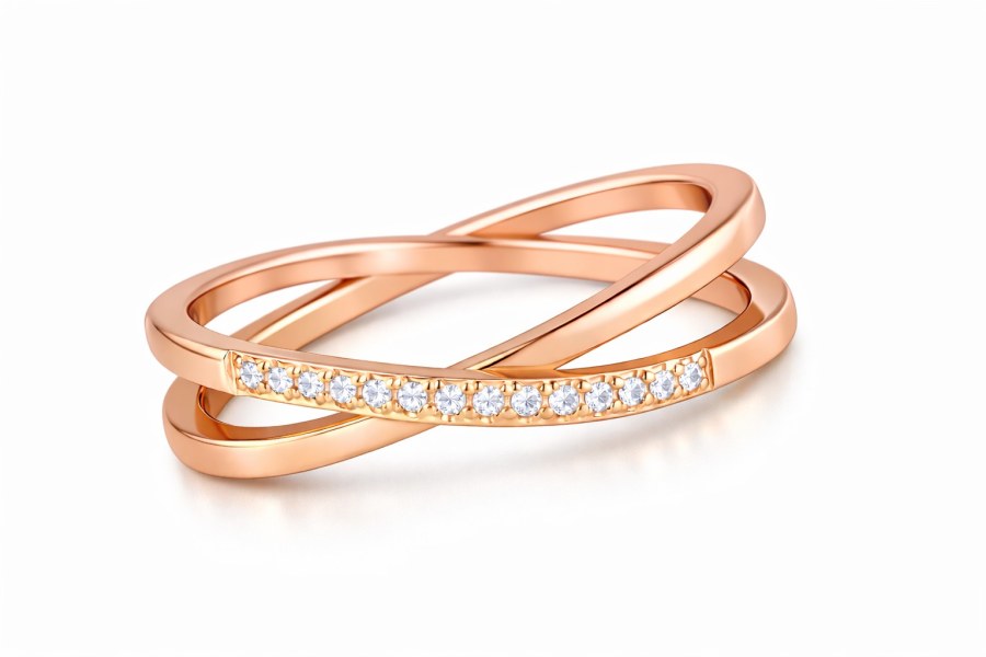 Troli Pozlacený dvojitý prsten z&nbsp;oceli s&nbsp;čirými zirkony Rose Gold 49 mm - Prsteny Prsteny s&nbsp;kamínkem