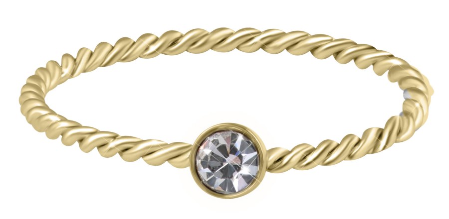 Troli Pozlacený kroucený prsten z oceli s čirým zirkonem Gold 52 mm - Prsteny Prsteny s kamínkem