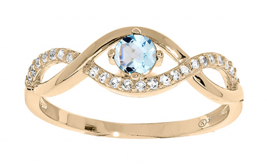 Troli Půvabný pozlacený prsten s modrým topazem PO/SR00716TP 58 mm