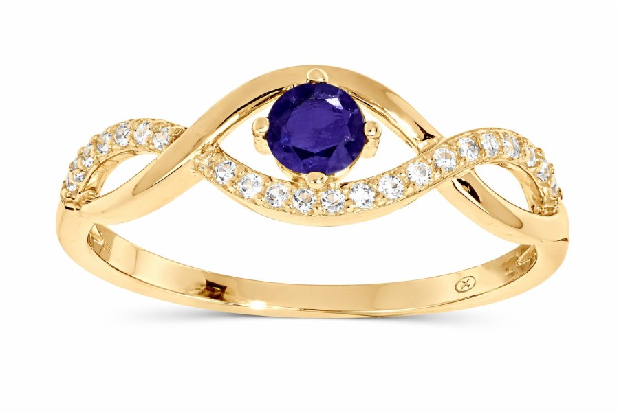 Troli Půvabný pozlacený prsten s&nbsp;modrým zirkonem PO/SR00716N 60 mm - Prsteny Prsteny s&nbsp;kamínkem