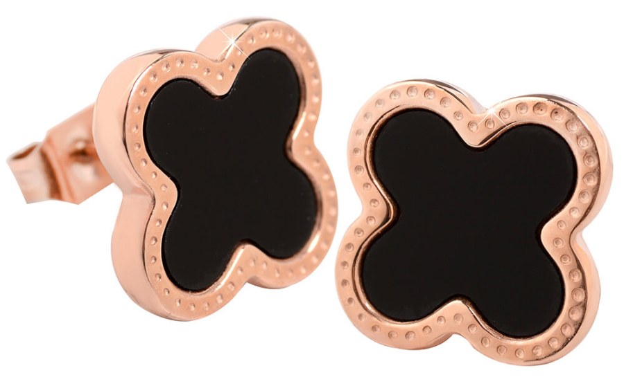 Troli Růžově pozlacené ocelové náušnice kytičky s černým středem KE-006 - Náušnice Pecky