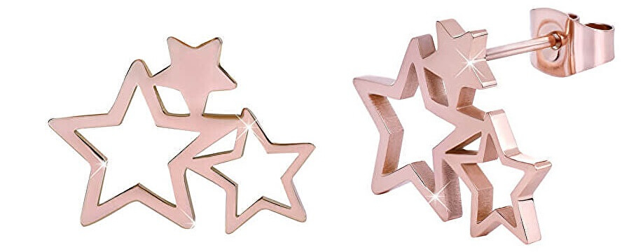 Troli Růžově pozlacené ocelové náušnice se třemi hvězdičkami - Náušnice Pecky