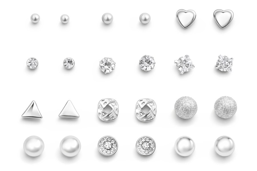 Troli Sada elegantních náušnic - pecky Silver (12 párů) - Náušnice Pecky