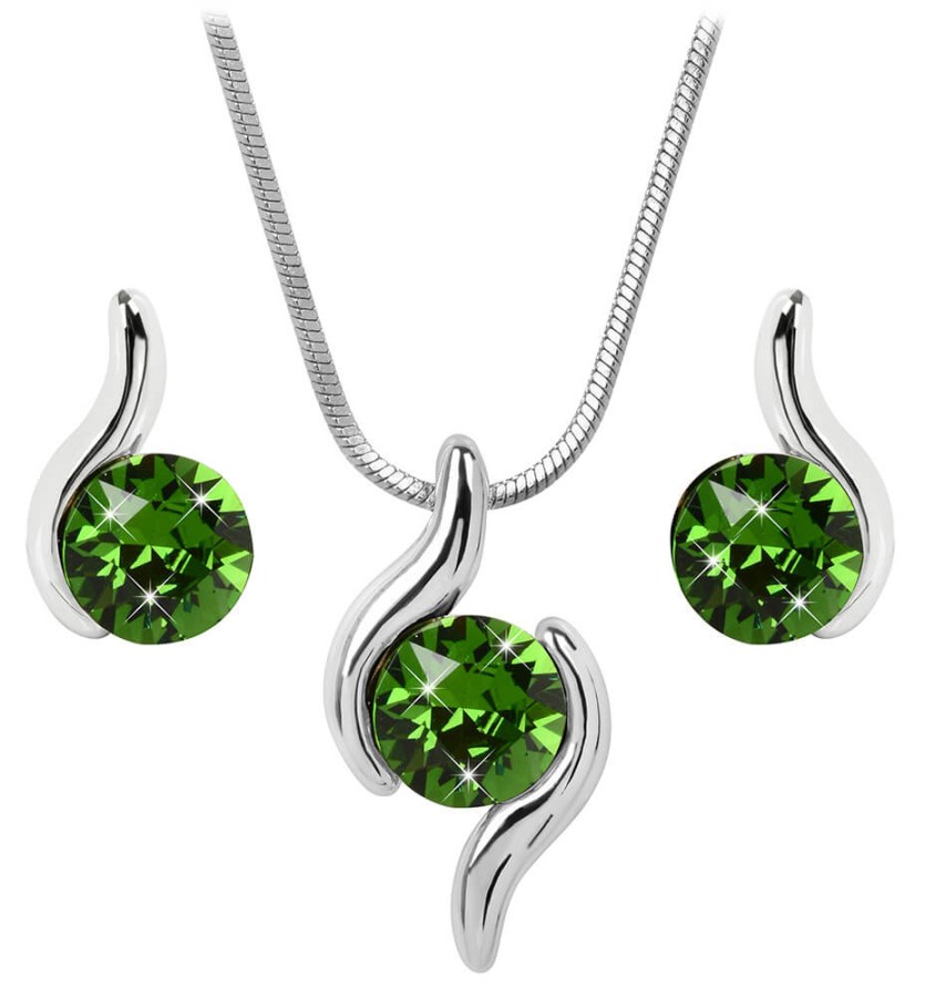Levien Slušivá sada náhrdelníku a náušnic Chaton Wave Fern Green - Sety šperků Soupravy šperků