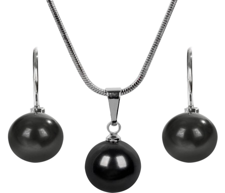 Levien Moderní sada náhrdelníku a náušnic Pearl Black SET-041 - Sety šperků Soupravy šperků