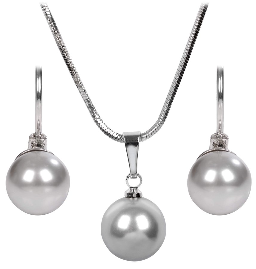 Levien Sada náhrdelníku a náušnic Pearl Light Grey SET-041 - Sety šperků Soupravy šperků