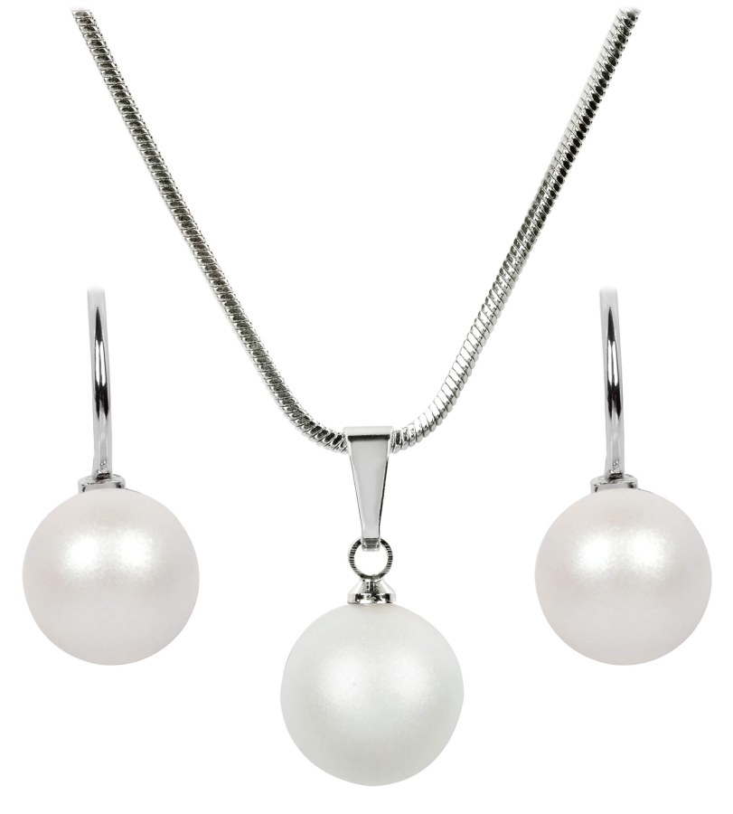 Levien Sada náhrdelníku a náušnic Pearl Pearlescent White SET-041 - Sety šperků Soupravy šperků