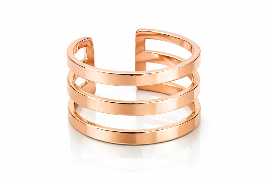 Troli Stylový trojitý prsten z&nbsp;růžově pozlacené oceli - Prsteny Otevřené prsteny