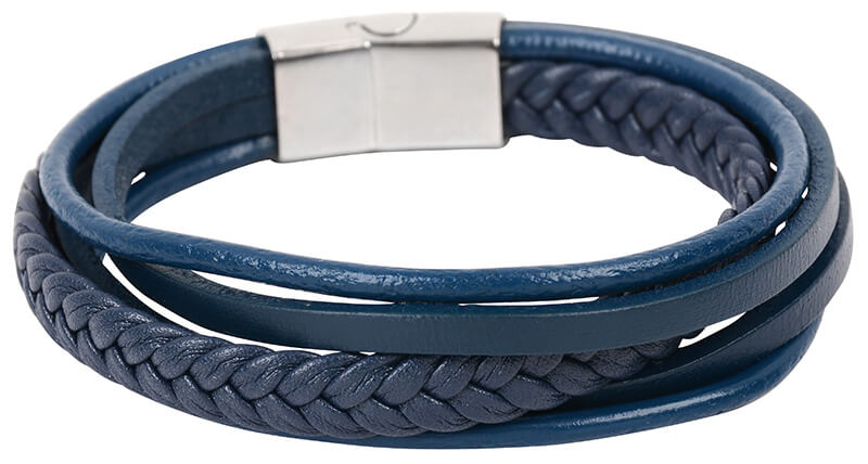 Troli Tmavě modrý náramek z kožených pásků Leather - Náramky Kožené náramky