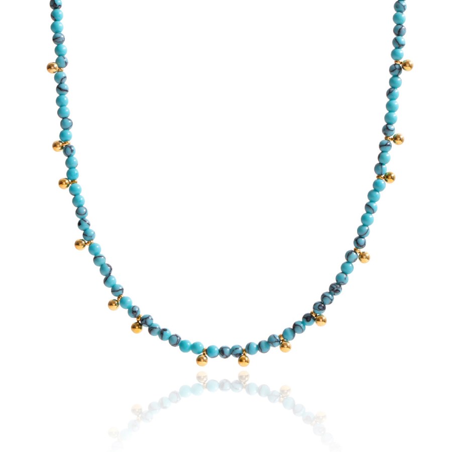 Troli Tyrkysový korálkový náhrdelník Gold