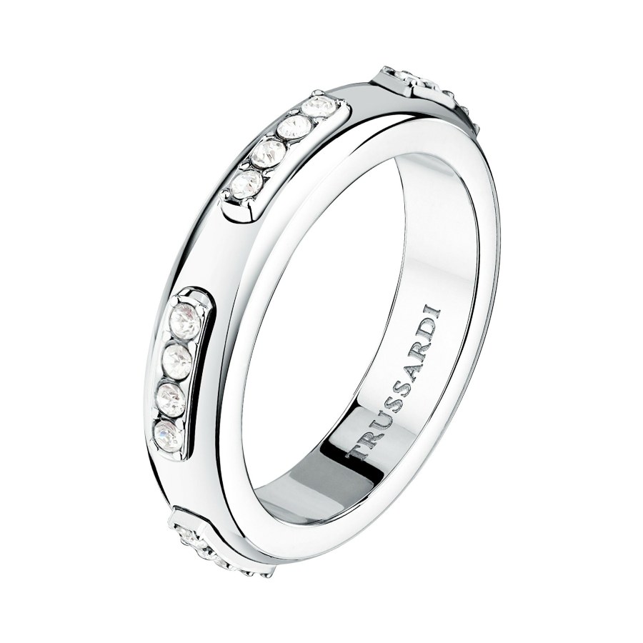 Trussardi Blyštivý ocelový prsten s&nbsp;krystaly Concept TJAYY13012 54 mm - Prsteny Prsteny s&nbsp;kamínkem