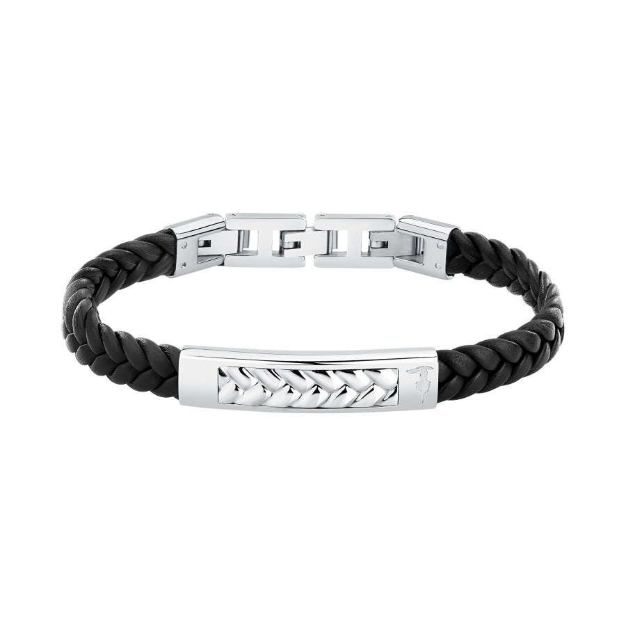 Trussardi Černý kožený náramek pro muže T-Leather TJAXZ21 - Náramky Kožené náramky