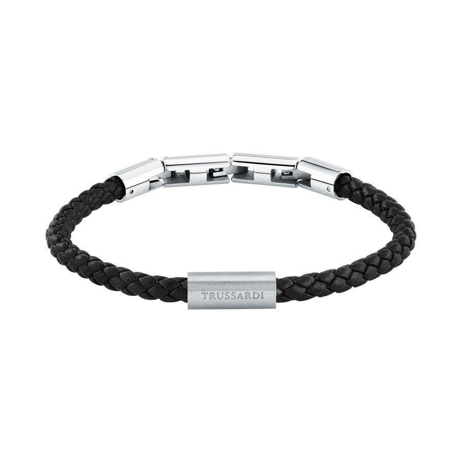 Trussardi Černý kožený náramek pro muže T-Leather TJAXZ28