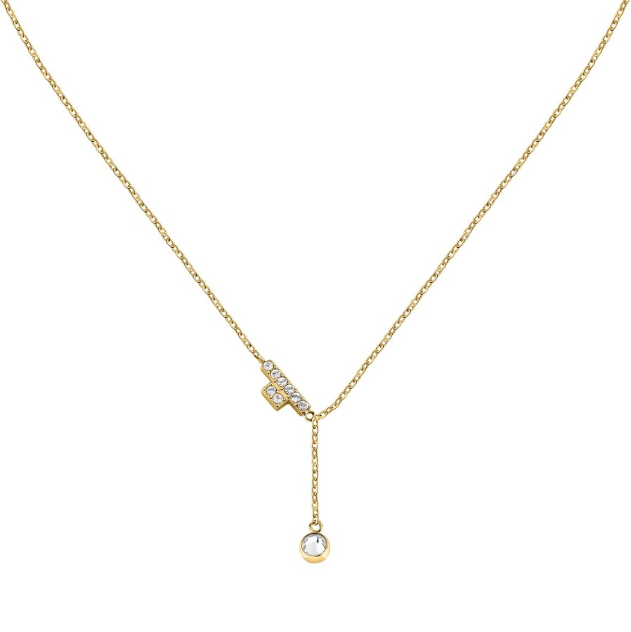 Trussardi Jemný pozlacený náhrdelník s krystaly T-Logo TJAXC07 - Náhrdelníky