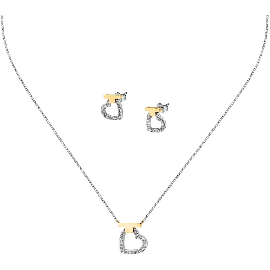 Trussardi Ocelový set bicolor šperků se zirkony T-Logo TJAXC51 (náhrdelník, náušnice) - Náhrdelníky