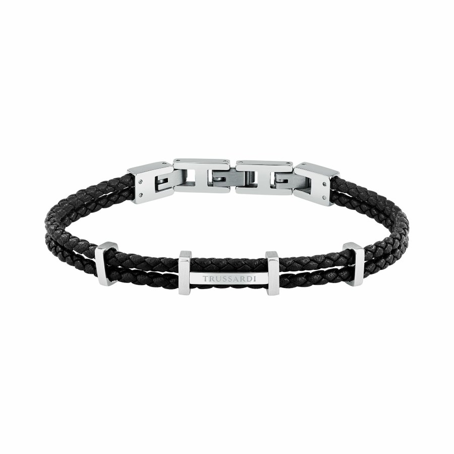 Trussardi Pánský náramek z pletené černé kůže T-Leather TJAXZ13 Trussardi Pánský náramek z pletené černé kůže T-Leather TJAXZ13 - Náramky Kožené náramky