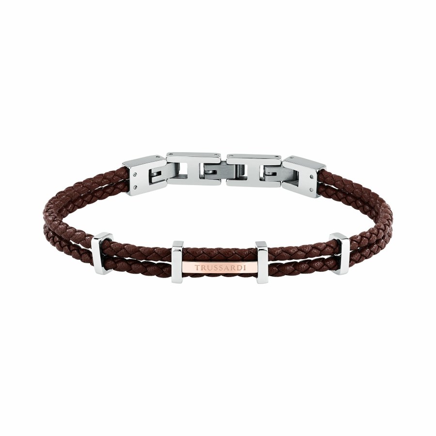 Trussardi Pánský náramek z pletené hnědé kůže T-Leather TJAXZ12 Trussardi Pánský náramek z pletené hnědé kůže T-Leather TJAXZ12 - Náramky Kožené náramky