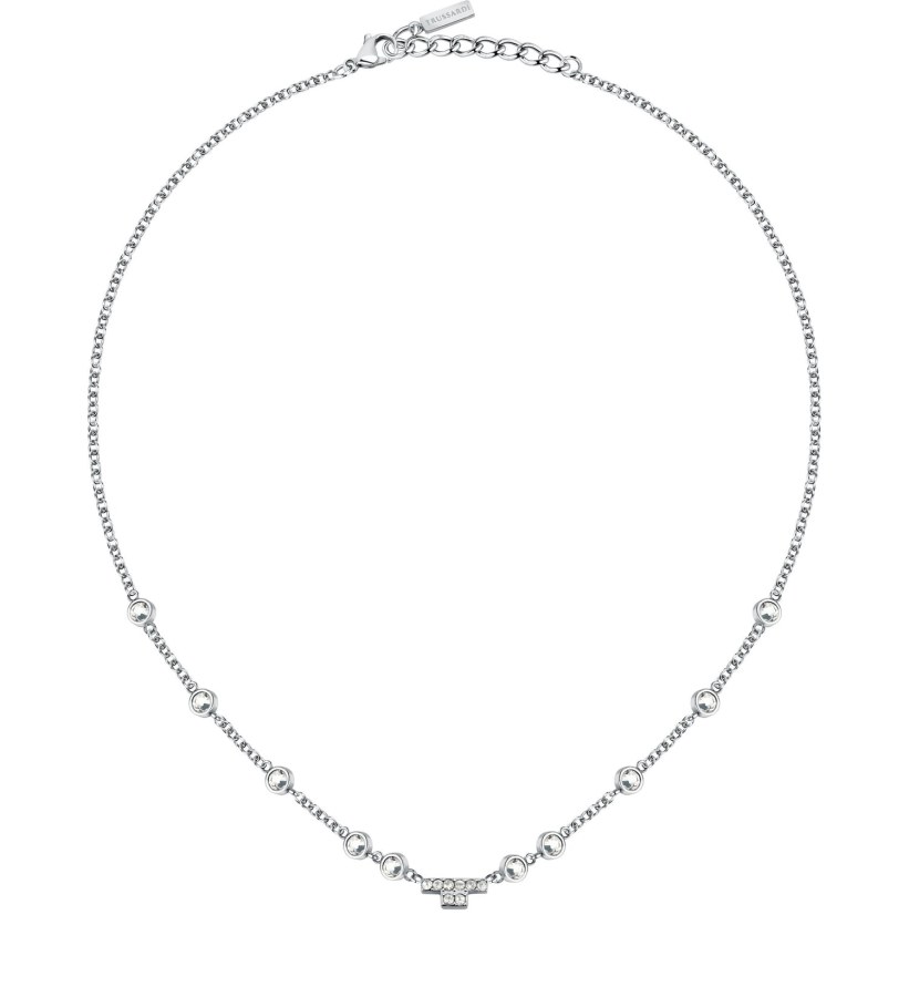 Trussardi Slušivý ocelový náhrdelník s krystaly T-Logo TJAXC04