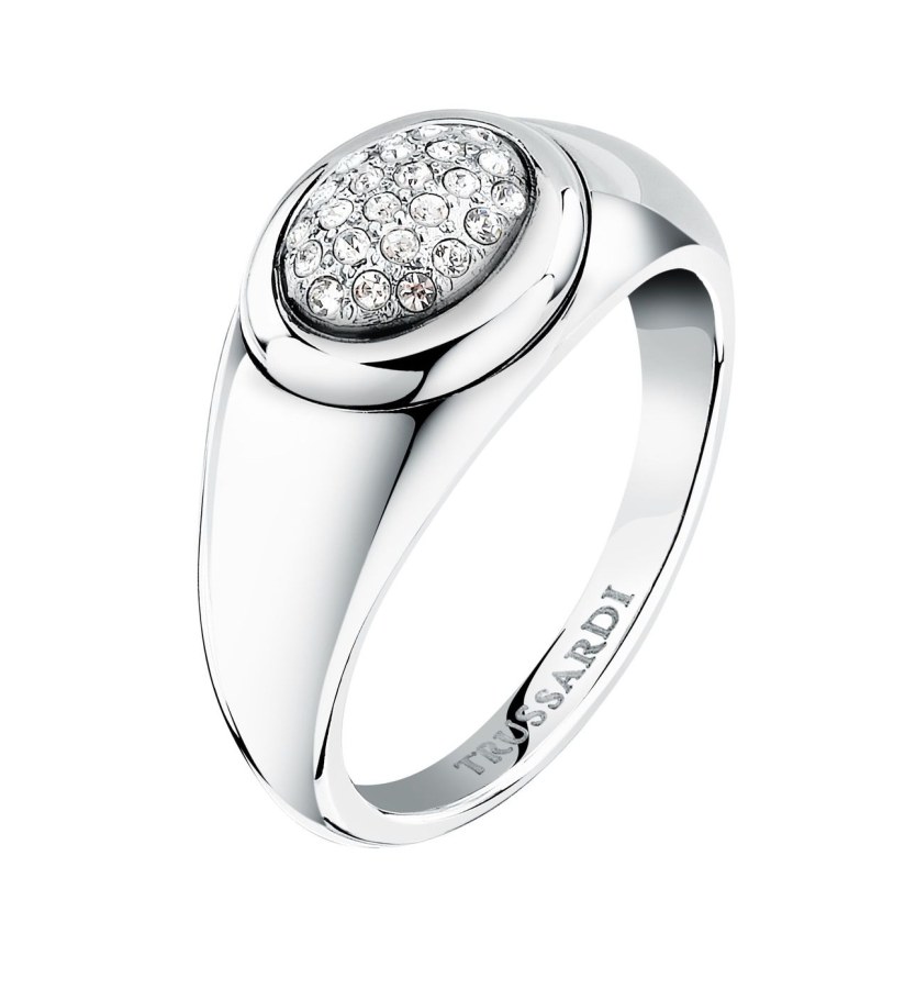 Trussardi Třpytivý ocelový prsten s čirými krystaly T-Concept TJAYY240 52 mm