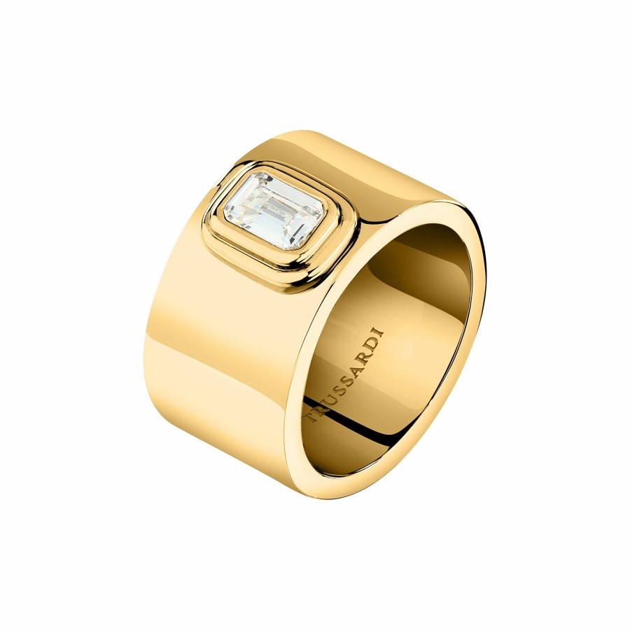 Trussardi Třpytivý pozlacený prsten z&nbsp;oceli T-Design TJAYV0201 56 mm - Prsteny Prsteny s&nbsp;kamínkem