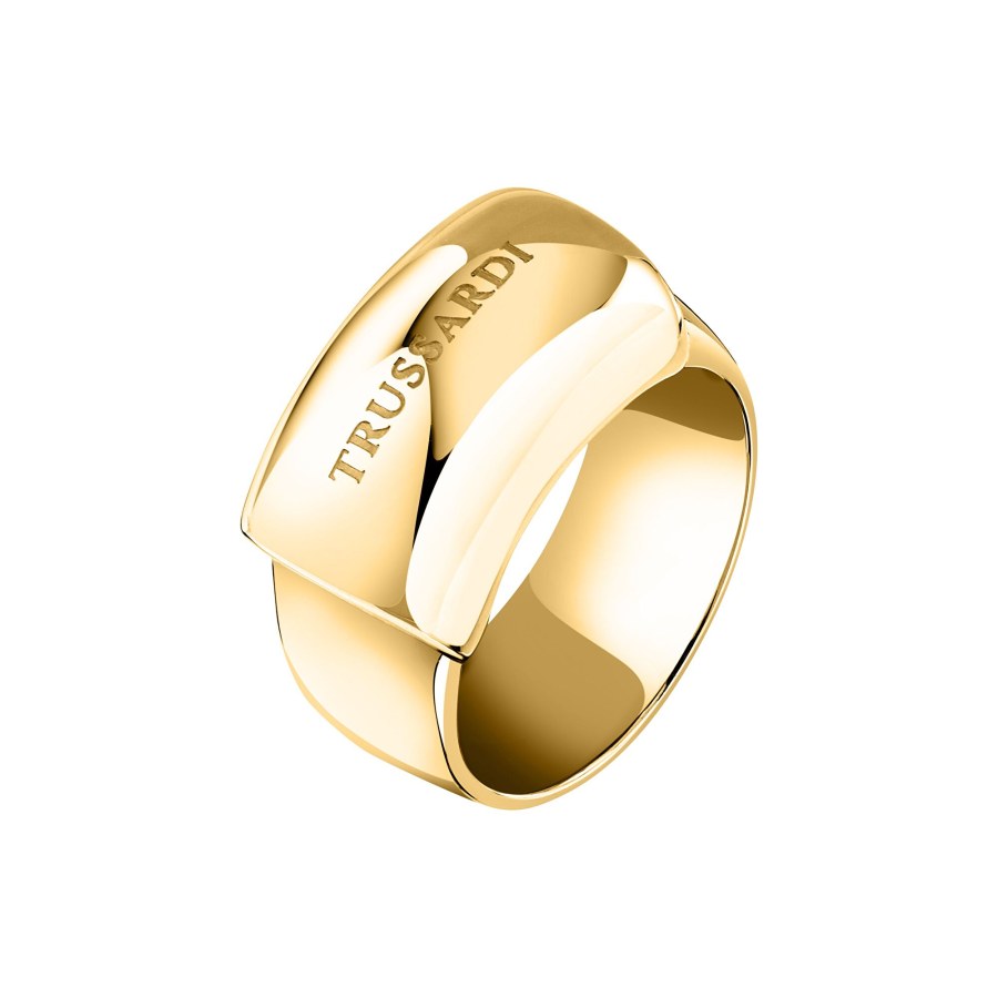 Trussardi Výrazný pozlacený prsten z&nbsp;oceli T-Design TJAXA510 52 mm - Prsteny Prsteny bez kamínku