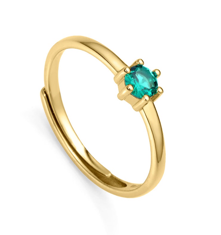 Viceroy Půvabný pozlacený prsten se zeleným zirkonem Clasica 9115A01 55 mm - Prsteny Otevřené prsteny